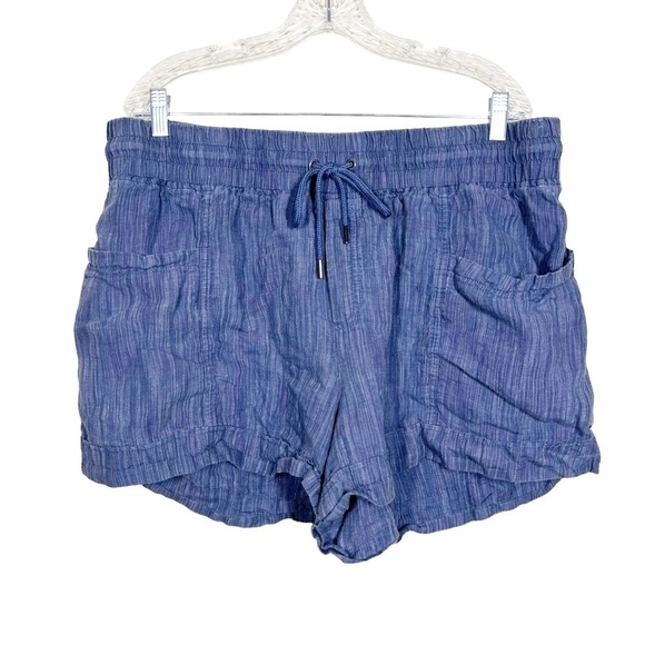 Athleta Womens Cabo 100% Linen Textured 4” Shorts Lightweight Plus Size 18 Blue - Picture 1 of 7